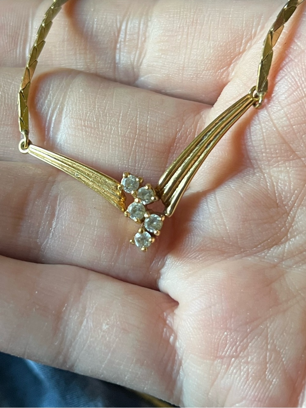 Vintage V Chevron CZ Gold Tone 16” Chain